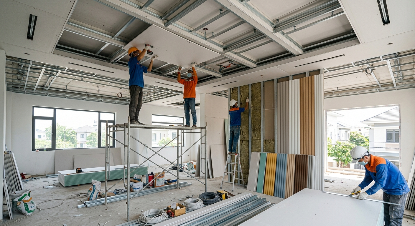 Bối cảnh và nhu cầu thi công trần thạch cao tại Bến Cát