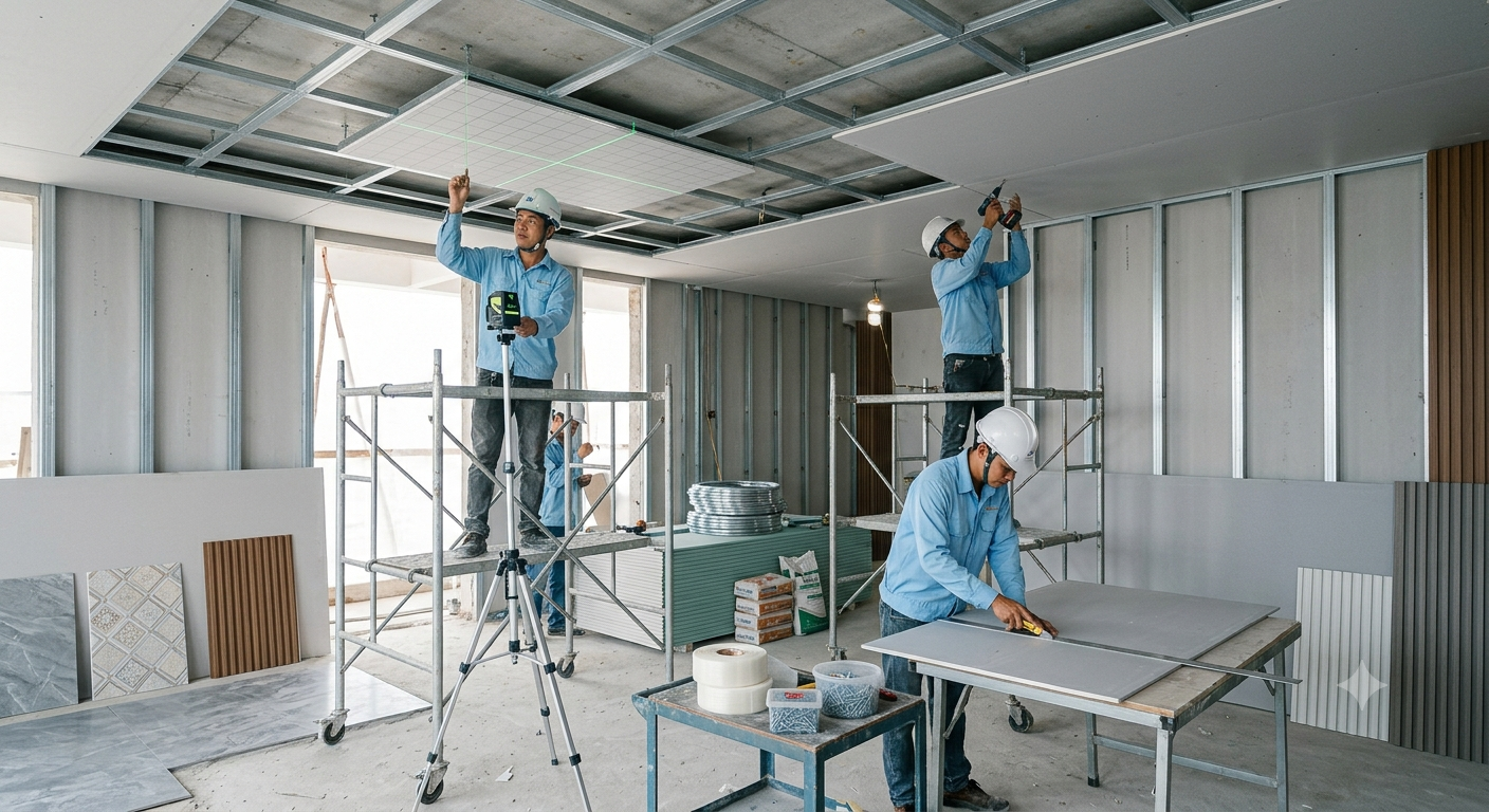 Các khía cạnh quan trọng cần lưu ý khi thi công trần thạch cao